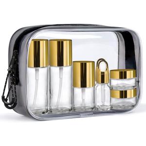 Glass Travel Bottles for Toiletries,TSA ApprovedLeak Proof Refillable Travel Size Containers with Pump Spray Dropper Jars for Skincare Lotion Cream or Shampoo