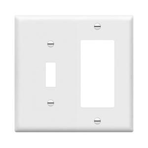 Enerlites 881131-W Decorator/Toggle Switch Wall Plate Combination, 2-Gang, White, Standard Size, Unbreakable Polycarbonate, Replacement Receptacle Faceplates Outlet Cover