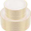 PULOTE 100PCS Ivory Plastic Plates - Cream Plastic Disposable Heavy Duty for Party & Wedding - Include 50 Each (Dinner & Dessert) Plates