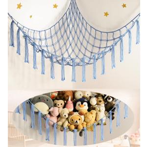 Stuffed Animal Storage Hammock Net - Toy Hammock Net for Stuffed Animals Corner - Hanging Stuff Animal Organizer Holder Large Size Baby Nursery Room Decor-Blue