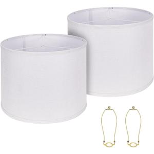Drum Lamp Shades Set of 2, White Large Lampshades 15" Top X 15" Bottom X 12" Height, ALUCSET Large Lampshades Spider Fitter, Natural Linen Lamp Shade, Easy Assembly Required with 2 Lampshade Holders