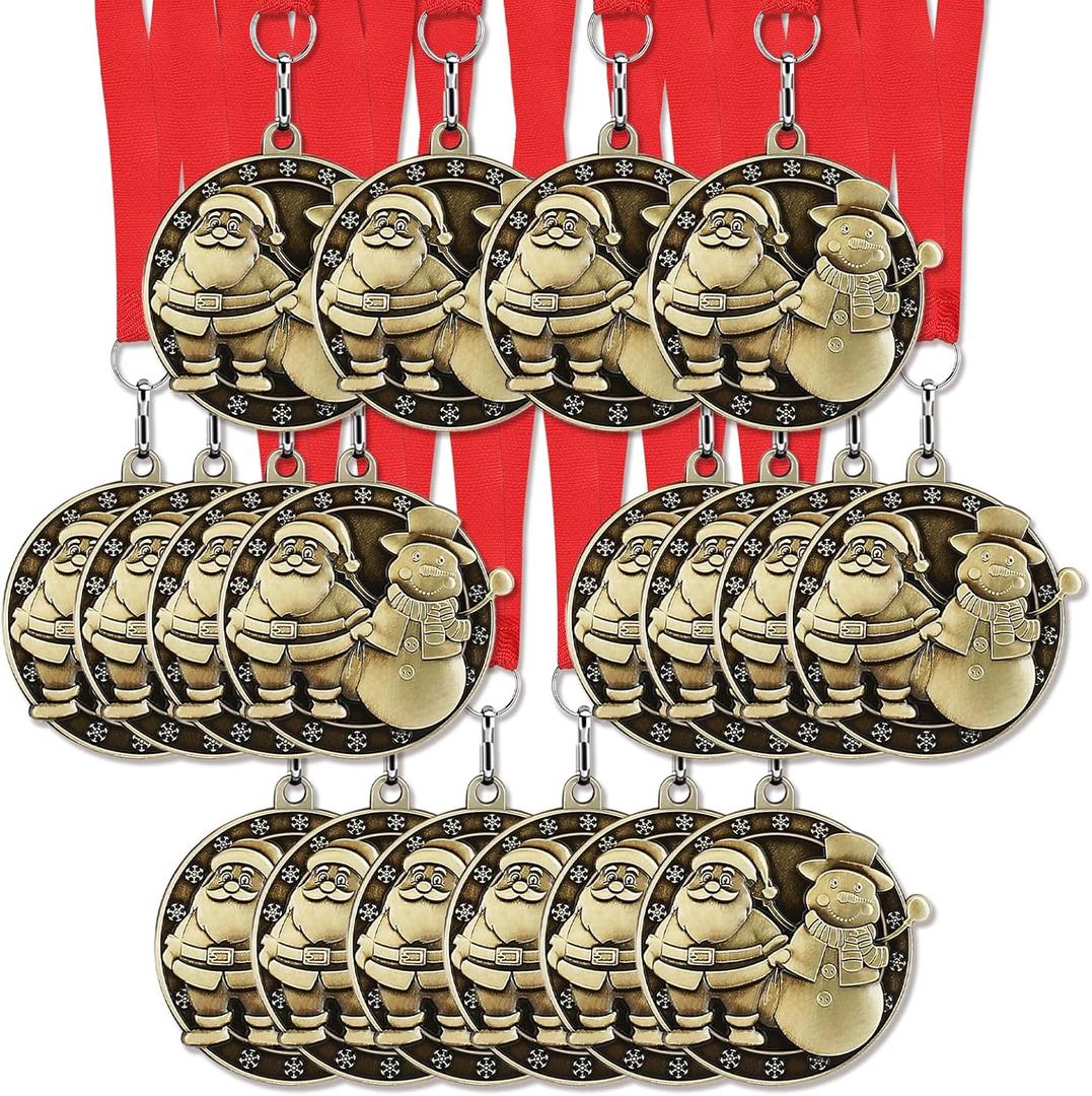 18 Pcs Christmas Award Medals 2" Metal 3D Santa and Snowman Christmas Contest Trophy with Neck Ribbons for Winner First Place Participation Prizes Holiday Party Gift