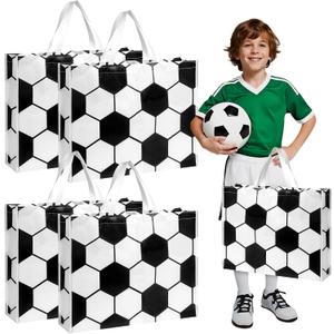 Liobelon 4 Pcs Extra Large Soccer Gift Bags, 19.7x15.8x5.1 inch Jumbo Party Favor Bag with Handles, Large Capacity Non-Woven Pouch for Sports Supplies, Picnic, Beach, Gift Storage, Birthday
