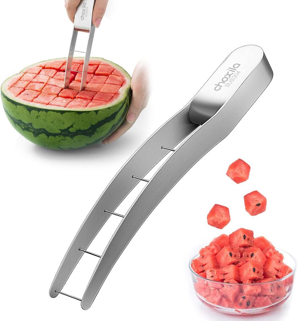 Watermelon Cutter Slicer, Stainless Steel Watermelon Cube Cutter Quickly Safe Watermelon Knife, Fun Fruit Knives Salad Melon Baller for Kitchen Gadget