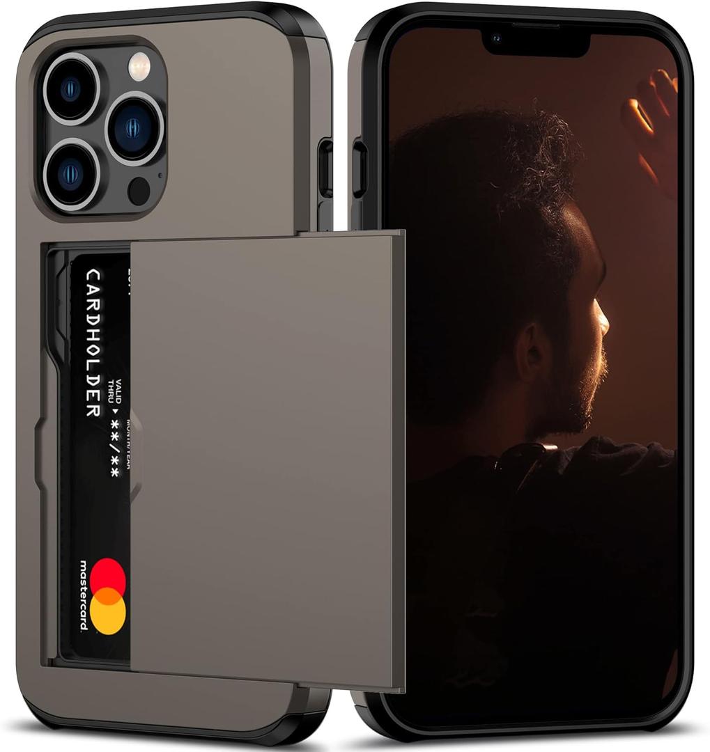 Nvollnoe for iPhone 13 Pro Case with Card Holder Heavy Duty Protective Dual Layer Shockproof Hidden Card Slot Slim Wallet Case for iPhone 13 Pro for Men&Women(Coffee) (Coffee-Regular Storage)