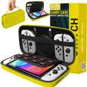 Orzly Carry Case Compatible with Nintendo Switch and New Switch OLED Console -Protective Hard Portable Travel Carry Case Shell Pouch with Pockets for Accessories and Games (NEON YELLOW)