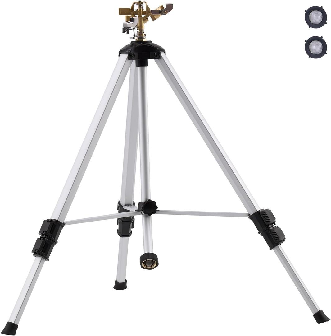 VEVOR Impact Sprinkler on Tripod Base, Heavy Duty Tripod Sprinklers with Brass Head & 3/4" Connector, 360 Degree Large Area Coverage Irrigation Sprinkler, Adjustable Heights, for Yard Gray (50") VEVOR Impact Sprinkler on Tripod Base, Heavy Duty Tripod Sprinklers with Brass Head & 3/4" Connector, 360 Degree Large Area Coverage Irrigation Sprinkler, Adjustable Heights, for Yard Gray (50")