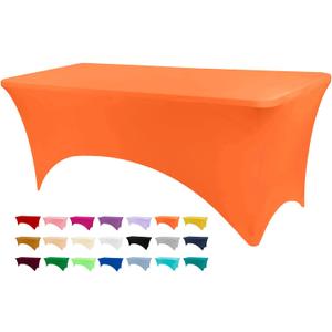 BDDC 4ft Table Cover Fitted, Orange Spandex Table Covers, Washable and Wrinkle Resistant Stretch Tablecloths Rectangle for Events, Wedding, Banquets, Parties