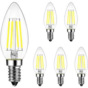ANWIO B11 LED Filament Bulb E12 Candelabra Small Base 5000K Daylight White, 5.5W(60W Equivalent) 800 Lumens Non-Dimmable Decorative Candle Light Bulb, Pack of 6