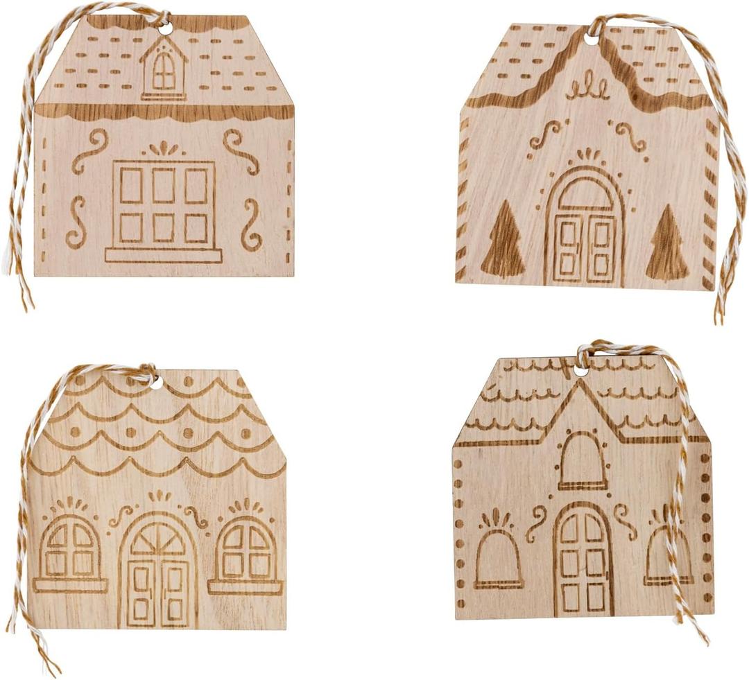 Gingerbread House Wood Gift Tags Set  8 Holiday Tags with Bakers Twine  2 Each of 4 Etched Designs  Gift Present Labels & Decorations