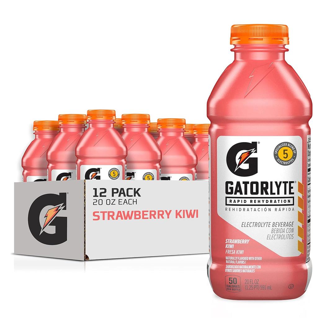 Gatorlyte Rapid Rehydration Electrolyte Drink, Strawberry Kiwi, Specialized Blend of 5 Electrolytes, Lower Sugar, No Artificial Sweeteners, No Artificial Flavors, 20 fl oz Bottles (12 Pack), BBD: JULY 28, 2025
