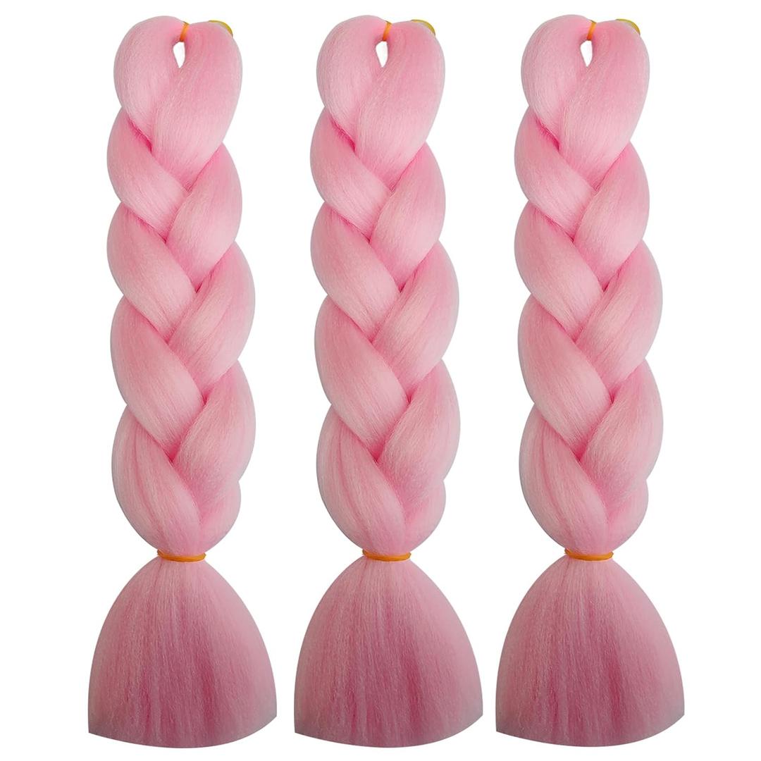 Herina Pink Hair Extensions 3pcs Light-Pink Braiding Hair Fake Braids In Hair Extensions Colored French Braid High Temperature Jumbo Braids(3pc/pack) (3pcs 24 Inch)