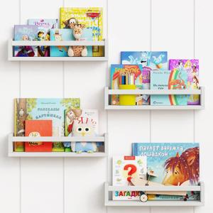 Forbena Floating Nursery Book Shelves for Wall Set of 4, White Wall Bookshelf for Kids Room, Small Wood Book Shelf Wall Mounted for Baby Teen Boys Girls Bedoom Bathroom Toy and Decor Storage (16.5 Inch)