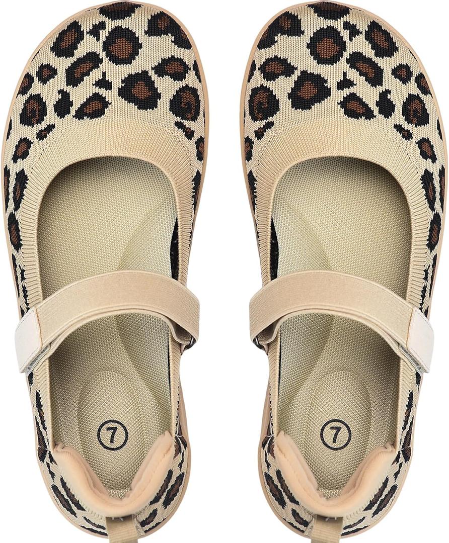 Women's Mary Jane Flats - Knit Ballet Shoes with Wide Toe Box & Round Toe, Comfortable Slip-On Dressy Casual Office Flats for Women, Size 10