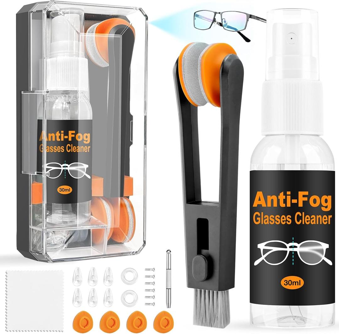 Ordilend Glasses Cleaner Eyeglass Cleaning Kit with 24H Anti Fog Spray for Glasses and Microfiber Cloth, Portable Eyeglass Cleaner Tool Lens Wipes Cleaning kit for Camera Lenses (Light Black)