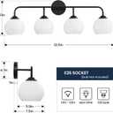 RUIYEY Bathroom Vanity Light Fixtures: 4-Light Matte Black Bathroom Lighting Fixtures Over Mirrors, Farmhouse Rustic Wall Sconce with Milky White Glass for Bath Living Room Cabinet