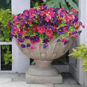 12 Bundle Artificial Flowers for Outdoor,UV Resistant Fake Silk Flowers, Realistic Faux Petunia Plants for Outside Indoor Porch Patio Window Box Planter Shrubs Home Decor Purple Fuchsia