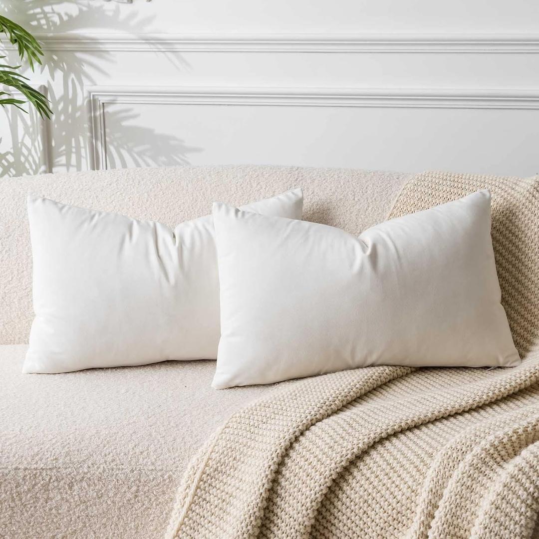 JUSPURBET Cream White Throw Pillow Covers Set of 2 Decorative Velvet Pillow Covers for Couch Sofa Bed Soft Lumbar Cushion Covers with Invisible Zipper for Living Room Home Decor,14x24 inch