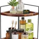 Bathroom Corner Counter Organizer 13.2x9.9 inch, 2 Tier Acacia Wood Organizer Countertop, Corner Storage Shelf Standing Rack, Cosmetic Vanity Tray Kitchen Spice Rack, Bathroom Storage Dcor