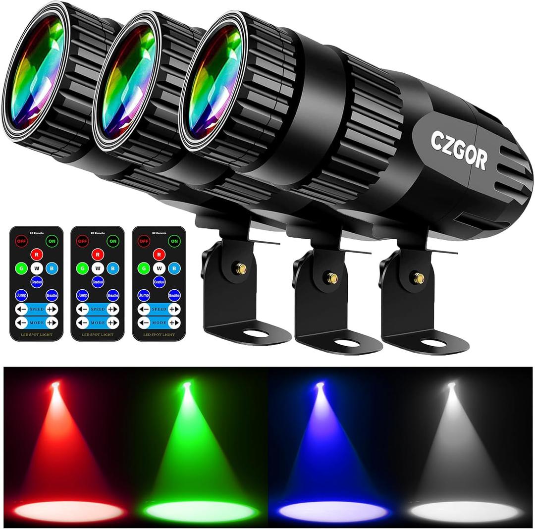 Led Pinspot Light, Czgor 15W Disco Ball Spotlight, RGBW 4 in 1 Mirror Ball Lights with Remote Control, Super Bright LED Pin Spot Light for Parties DJ Club Bar Wedding, RGBW, 3 Pack