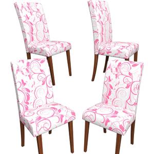 Stretch Dining Chair Covers Set of 4,Floral Print Chair Covers,Soft Removable Washable,Pet Friendly Furniture Protector,Universal Chair Slipcovers for Home, Kitchen,Ceremony Dining Room Seat (25"D x 27"W x 30"H), Pink Scroll Floral