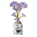 QFkris Purple Crystal Rose Flower Figurine Collectible Statue 6" Glass Flowers with Stems Ornament Home Decor for Valentines Day Thanksgiving,Christmas,Wedding,Mothers Day,Centerpiece,Gift for Women