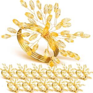 WILLBOND Christmas Handmade Crystal Leaf Napkin Rings Set of 18 - Rhinestone Gold and Silver for Dinner Parties, Weddings, Thanksgiving, Everyday Use (12 Pieces, Gold)