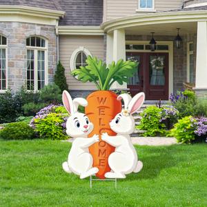 2 x Easter Decorations Outdoor, 23.6 Inch Large Easter Yard Signs, Cute Bunny Carrot Yard Lawn Decorations, Welcome Yard Sign for Spring Home Garden Outdoor Decor