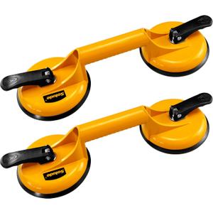 SOLUDE 2 Pack Glass Suction Cup,Aluminium Heavy Duty Vacuum Lifter for Moving Glass/Window/Tiles/Mirror/Granite,Double Gripper Sucker Plate,Yellow