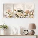 3 Pcs Islamic Canvas Wall Art,Wildflowers Foral Bismillah Wall Decor Paintings,Islamic Pictures for Wall Ramadan Living Room Bedroom Home Decoration 16x24 inch( Stretched Canvas on A Wooden Frame)