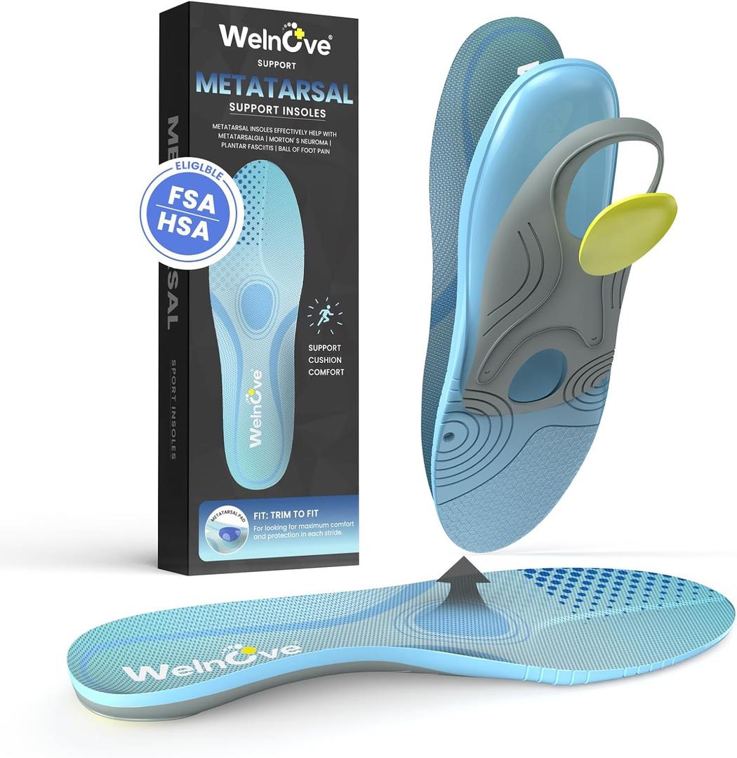 Welnove Metatarsal Insoles, Pain Relief for Men & Women - Support for Metatarsalgia, Morton's Neuroma - Cushioned Shoe Inserts for All-Day Comfort, Standing, Work
