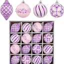 16PCS Shatterproof Christmas Ball Ornaments Set, Hand-Painted Holiday Decor with Assorted Sizes & Designs for Christmas Tree Thanksgiving Party Decoration, Purple-White