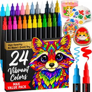 ARTISTRO 24 Acrylic Paint Markers - Paint Pens for Drawing, Brush + Fine Tips - For Fabric, Rock, Glass, Wood, DIY - Art & Craft Supplies for Adults, Teens, Kids - Teacher Appreciation Gift