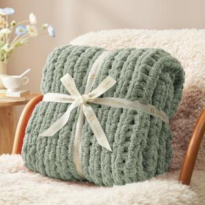 Amlie Home Chunky Knit Throw Blanket for Couch, Soft Chenille Crochet Blanket for Kids, 30"x40", Sage Green