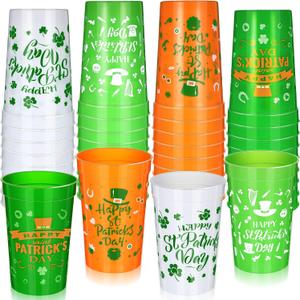 Meanplan 36 Pcs St. Patrick's Day Cups 12 oz Plastic Green Shamrock Reusable Party Cups Bulk for Kids Adults St Patrick's Day Party Supplies Drinks Beer Beverage