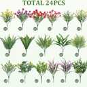 Alupssuc 24 Pcs Artificial Plants Flowers for Outdoors, Realistic Faux UV Resistant Greenery & Silk Flowers,Fake Plastic Shrubs Stems No Fade for Indoor Outside Garden Patio Spring Planter Home Decor