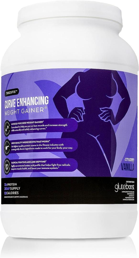 ThickFix Curve Enhancing Weight Gainer Shake - Grass-Fed Whey Protein Powder with Amino Acids - Increase Curves and Muscle Mass - Volumizer Supplement for Women - Creamy Vanilla (BBD 03/26)