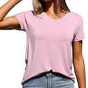 Abardsion 2025 Summer V Neck T Shirts for Women Trendy Outfits Loose Fitted Elegant Blouses Tops (L)