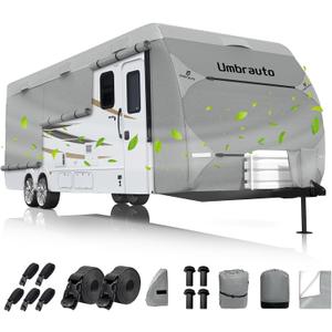 Umbrauto RV Cover 20-22ft: Lightweight Travel Trailer Cover, Waterproof Camper Cover, Toy Hauler Cover with Tongue Jack Cover, Winter Campsite, Extra Windproof Ropes, Gutter Covers