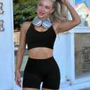 OLCHEE Workout Sets for Women 2 Piece Backless Halter Sports Bra High Waist Booty Shorts Yoga Gym Outfits Lounge Activewear (Black, S)