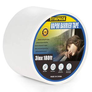 1Pack Vapor Barrier Tape, 3in x 180ft, Heavy Duty White Polyethylene Seam Tape,for Stucco, Crawlspaces, Repair, Underlayment Seams, Metal Building Seams,Waterproof