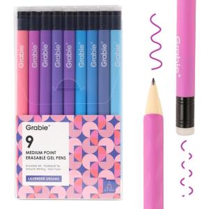 Grabie Erasable Gel Pens, Medium Point 0.7 mm Erasable Pens, Make Mistakes Disappear for Drawing Writing Planner, Pack of 9 Assorted Colors(Lavender Dreams)