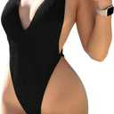 OYOANGLE Women's One Piece Swimsuit Criss Cross Backless Deep V Neck Spaghetti Straps High Cut Swimwear, Black, Large