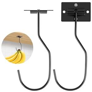 Ninsula 2 Pack Banana Hook, Magnetic Foldable Banana Hanger, Self Adhesive Banana Hook Under Cabinet for Keeping Fruits Fresh and Hanging Kitchen Implements (Black)