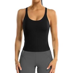 ATTRACO Women Ribbed Workout Crop Tops with Built in Bra Yoga Racerback Tank Top Tight Fit XL