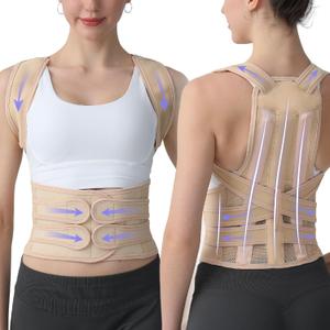 Posture Corrector for Women and Men, Back Brace with Full Back Support, Adjustable Shoulder Straightener for Upper & Lower Back Pain Relief, Scoliosis, Hunchback (Small, Beige)
