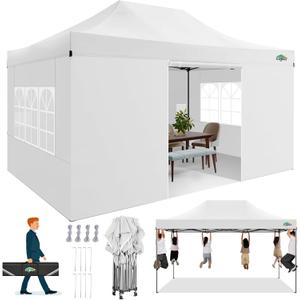 COBIZI 10x15 Pop up Canopy Gazebo 3.0, Easy up Heavy Duty Canopy with 4 Removable Sidewalls, High Stability, All Weather Sunshade 100% Waterproof Outdoor Canopy Tents, White