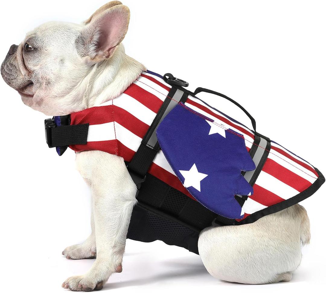 Dog Life Jacket American Flag Wings Dog Life Vest with Chin Float Reflective Stripes and Rescue Handles, High Buoyancy Puppy Swim Float Vest for Small Medium Large Dogs - USA Flag, M (M (Chest Girth 16.1"-24.8"))