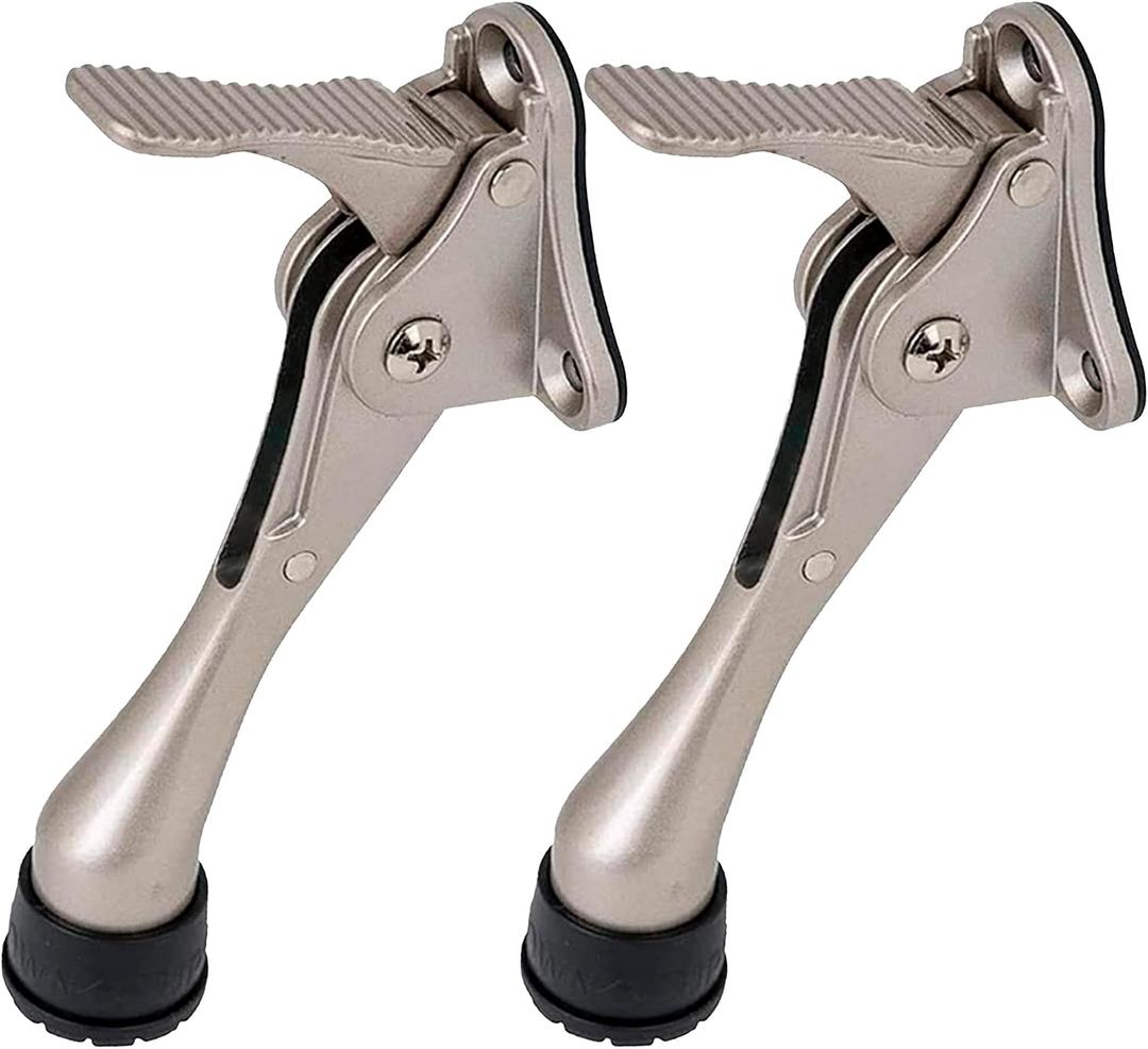 2 Stoppers 4 in Satin Nickel Kickdown Door Stop for Bottom of Door
