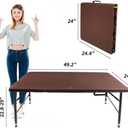 Rattan Folding Table 4ft Heavy-Duty Portable Outdoor Picnic Table for Party Dining Camping Tables with Handle(Brown)